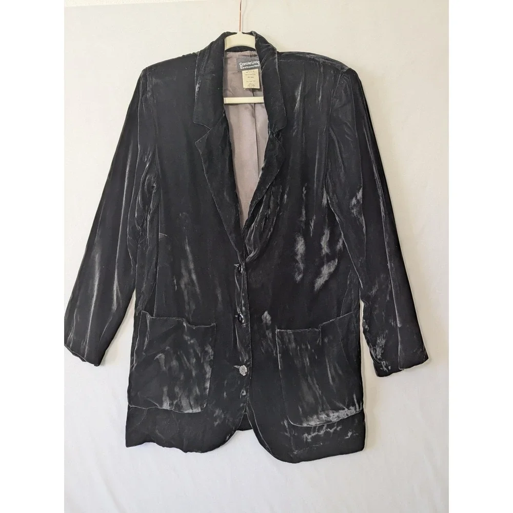 Vintage 80s Carole Little Saint-Tropez West Black Velvet Gothic Blazer Size 12 - Picture 3 of 7
